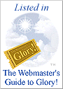 Badge indicating award program's listing in book entitled The Webmasters Guide To Glory - site closed